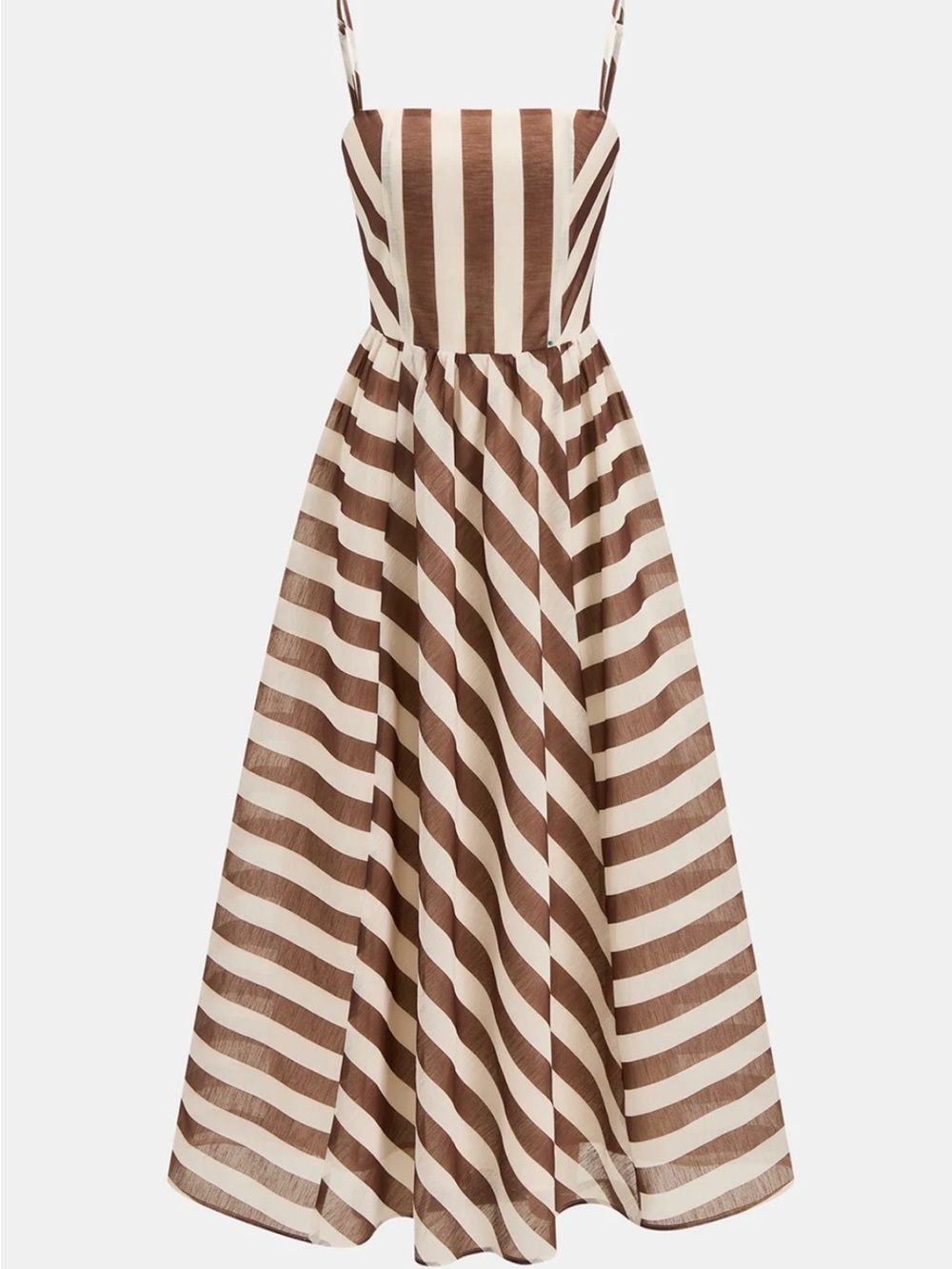 Commense Brown and Cream Striped Midi Dress